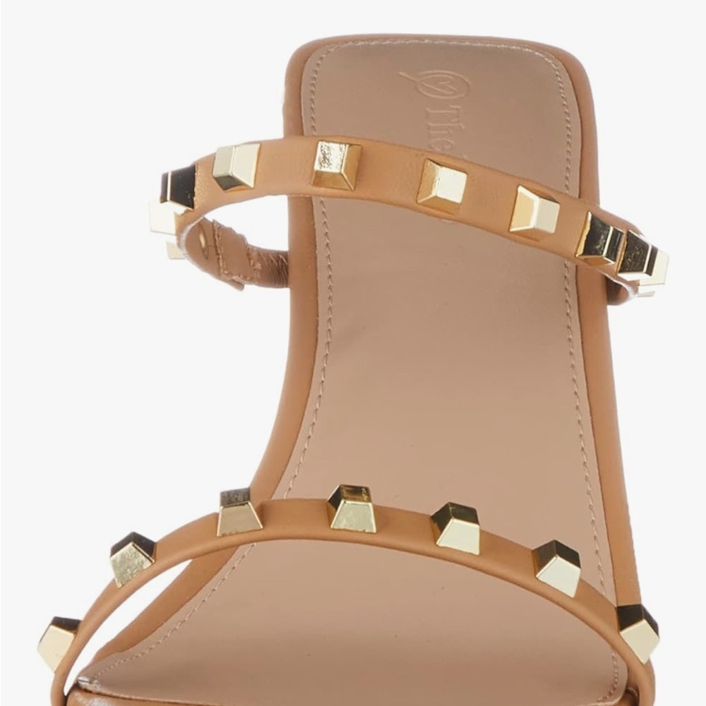 The Drop Elegant Tan Studded Avery Heels - Picture 2 of 14